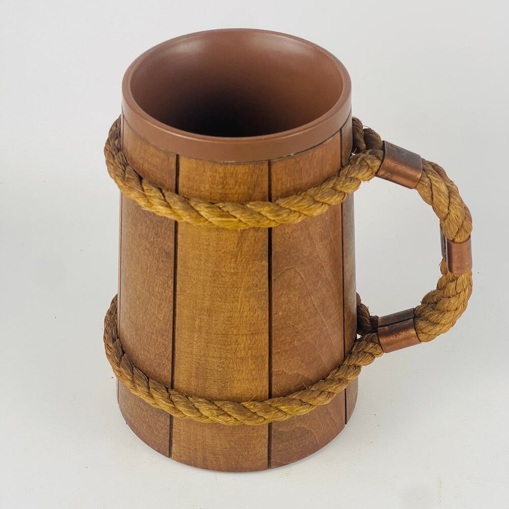 Jenware Wood Roped Mug Tankard with Plastic Insert 6” - 16 oz
